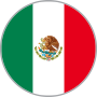Flagge von Mexiko in einem kreisförmigen Rahmen. Farben: Grün, Weiß, Rot. Adler im Wappen zentriert.